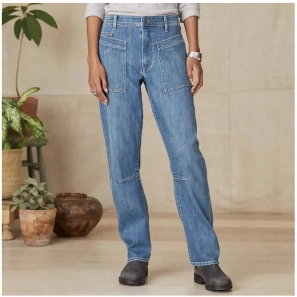 Sundance Agnes High Rise Utility Jean Womens 10 Blue Patch Pocket Straight Leg